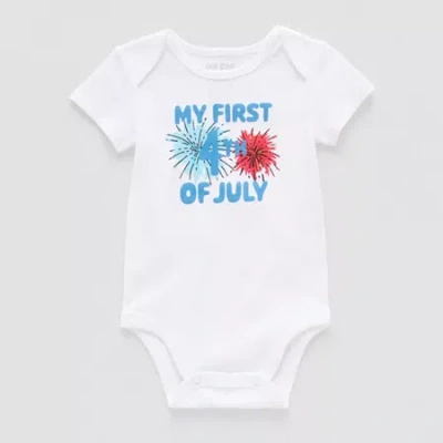 Okie Dokie Baby Boys Round Neck Short Sleeve Rib Bodysuit In White
