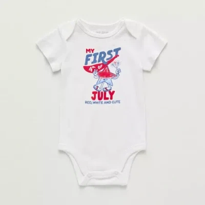 Okie Dokie Baby Boys Round Neck Short Sleeve Rib Bodysuit In White