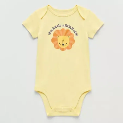 Okie Dokie Baby Boys Round Neck Short Sleeve Rib Bodysuit In Yellow