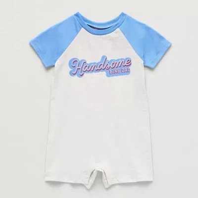 Okie Dokie Baby Boys Short Sleeve Striped Romper In Blue