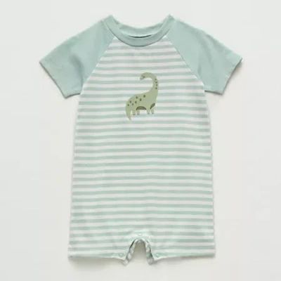 Okie Dokie Baby Boys Short Sleeve Striped Romper In Green