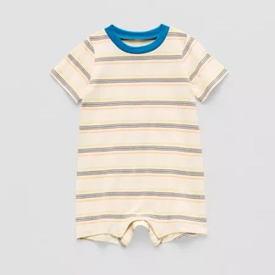 Okie Dokie Baby Boys Short Sleeve Striped Romper In White