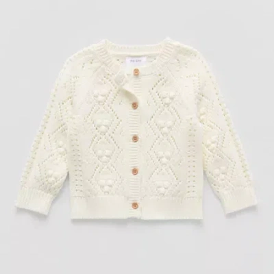 Okie Dokie Baby Girls Crew Neck Long Sleeve Button Cardigan In White