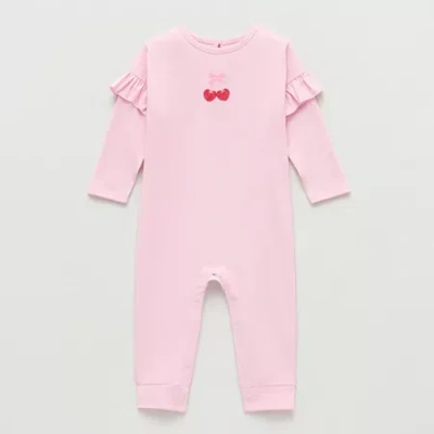 Okie Dokie Baby Girls Crew Neck Long Sleeve Jumpsuit In Pink