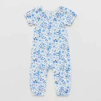 Okie Dokie Baby Girls Crew Neck Short Sleeve Jumpsuit In Blue