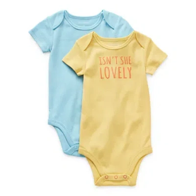 Okie Dokie Baby Girls Crew Neck Short Sleeve Rib 2-pc. Bodysuit In Yellow