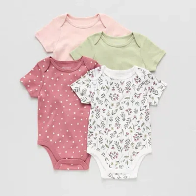 Okie Dokie Baby Girls Crew Neck Short Sleeve Rib 4-pc. Bodysuit In Pink