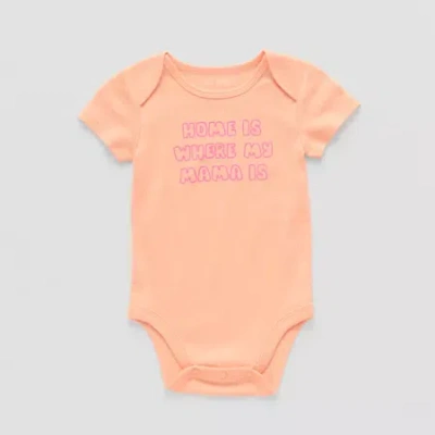 Okie Dokie Baby Girls Crew Neck Short Sleeve Rib Bodysuit In Pink
