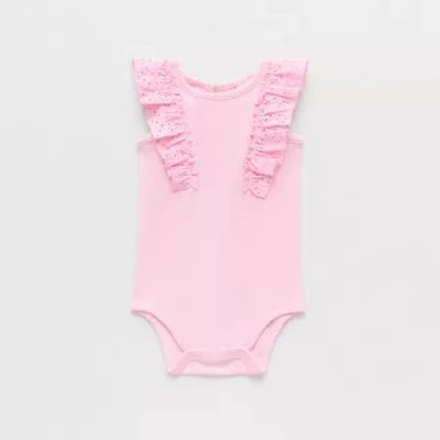 Okie Dokie Baby Girls Crew Neck Sleeveless Rib Bodysuit In Pink