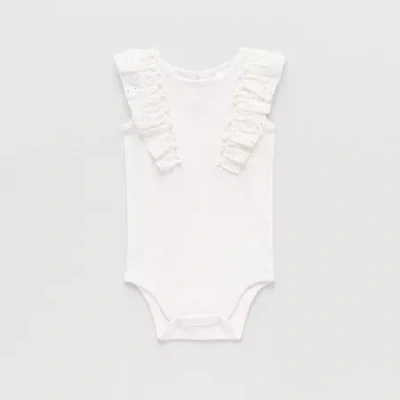 Okie Dokie Baby Girls Crew Neck Sleeveless Rib Bodysuit In White