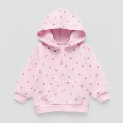 Okie Dokie Baby Girls Fleece Hooded Lightweight Jacket In Pink