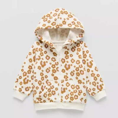 Okie Dokie Baby Girls Fleece Hooded Lightweight Jacket In White