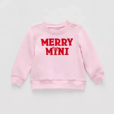 Okie Dokie Baby Girls Round Neck Fleece Long Sleeve Sweatshirt In Pink