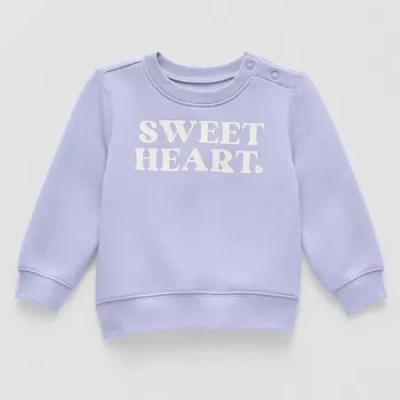 Okie Dokie Baby Girls Round Neck Fleece Long Sleeve Sweatshirt In Purple