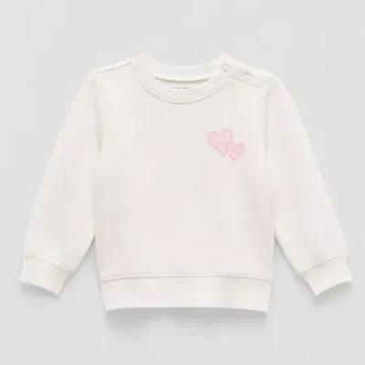 Okie Dokie Baby Girls Round Neck Fleece Long Sleeve Sweatshirt In White