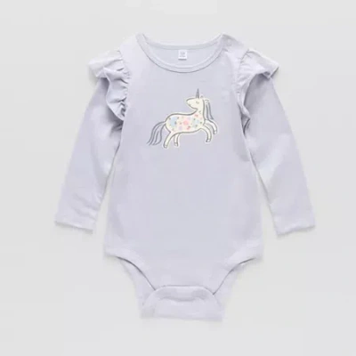 Okie Dokie Baby Girls Round Neck Long Sleeve Bodysuit In Gray