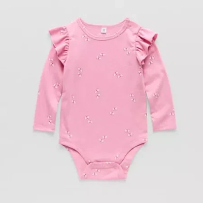Okie Dokie Baby Girls Round Neck Long Sleeve Bodysuit In Pink