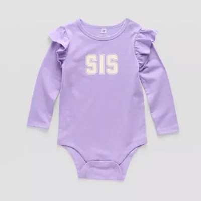 Okie Dokie Baby Girls Round Neck Long Sleeve Bodysuit In Purple