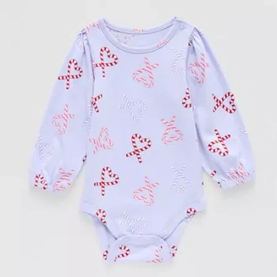 Okie Dokie Baby Girls Round Neck Long Sleeve Bodysuit In Purple