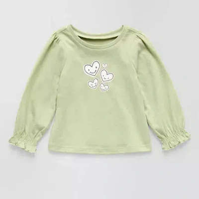 Okie Dokie Baby Girls Round Neck Long Sleeve Graphic T-shirt In Green