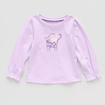 Okie Dokie Baby Girls Round Neck Long Sleeve Graphic T-shirt In Purple