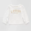 Okie Dokie Baby Girls Round Neck Long Sleeve Graphic T-shirt In White