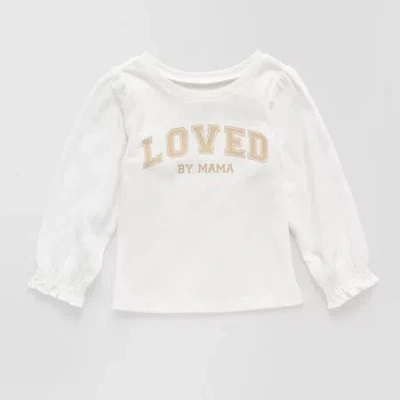Okie Dokie Baby Girls Round Neck Long Sleeve Graphic T-shirt In White