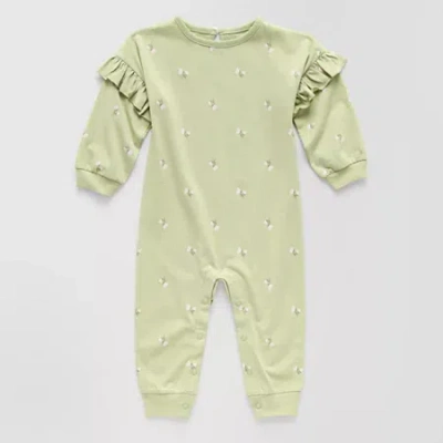 Okie Dokie Baby Girls Round Neck Long Sleeve Jumpsuit In Green