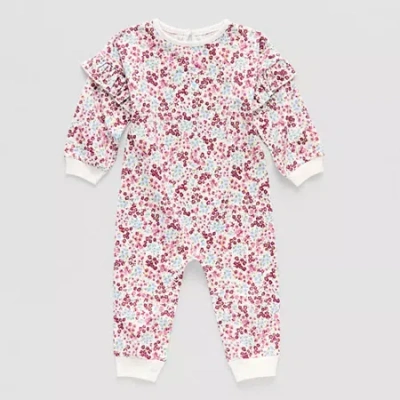 Okie Dokie Baby Girls Round Neck Long Sleeve Jumpsuit In White