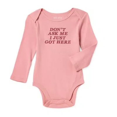 Okie Dokie Baby Girls Round Neck Long Sleeve Rib Bodysuit In Pink