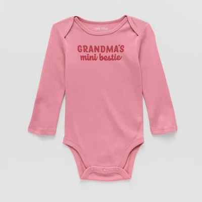 Okie Dokie Baby Girls Round Neck Long Sleeve Rib Bodysuit In Pink
