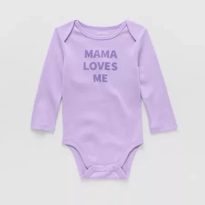 Okie Dokie Baby Girls Round Neck Long Sleeve Rib Bodysuit In Purple