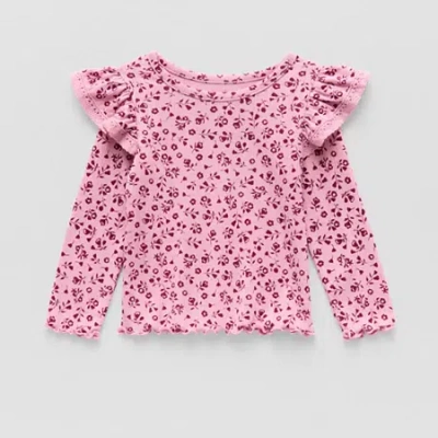 Okie Dokie Baby Girls Round Neck Long Sleeve T-shirt In Pink