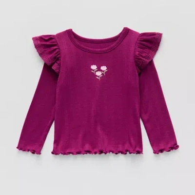 Okie Dokie Baby Girls Round Neck Long Sleeve T-shirt In Purple