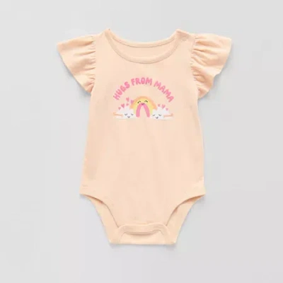 Okie Dokie Baby Girls Round Neck Short Sleeve Bodysuit In Orange