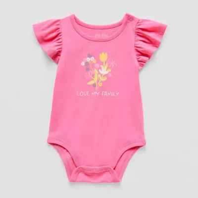Okie Dokie Baby Girls Round Neck Short Sleeve Bodysuit In Pink