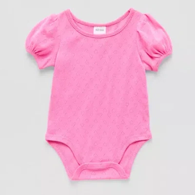 Okie Dokie Baby Girls Round Neck Short Sleeve Bodysuit In Pink