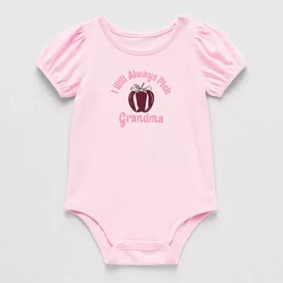 Okie Dokie Baby Girls Round Neck Short Sleeve Bodysuit In Pink