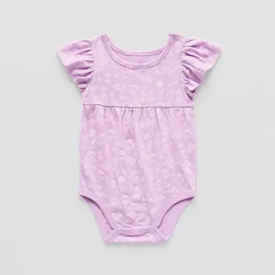 Okie Dokie Baby Girls Round Neck Short Sleeve Bodysuit In Purple