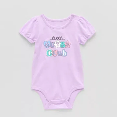 Okie Dokie Baby Girls Round Neck Short Sleeve Bodysuit In Purple