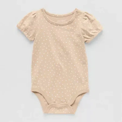 Okie Dokie Baby Girls Round Neck Short Sleeve Bodysuit In Sand
