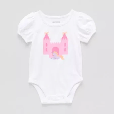 Okie Dokie Baby Girls Round Neck Short Sleeve Bodysuit In White