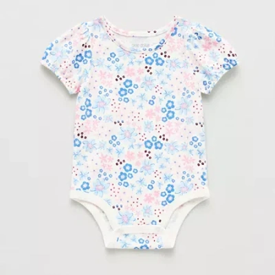 Okie Dokie Baby Girls Round Neck Short Sleeve Bodysuit In White