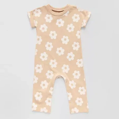 Okie Dokie Baby Girls Round Neck Short Sleeve Jumpsuit In Brown