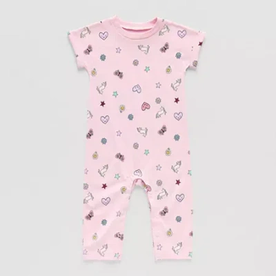 Okie Dokie Baby Girls Round Neck Short Sleeve Jumpsuit In Pink