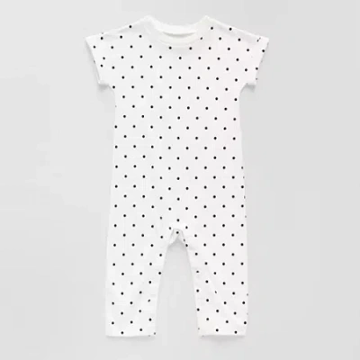 Okie Dokie Baby Girls Round Neck Short Sleeve Jumpsuit In White