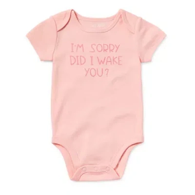 Okie Dokie Baby Girls Round Neck Short Sleeve Rib Bodysuit In Pink