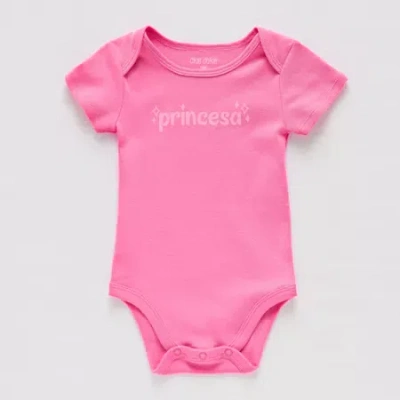 Okie Dokie Baby Girls Round Neck Short Sleeve Rib Bodysuit In Pink