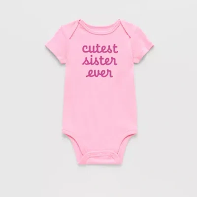 Okie Dokie Baby Girls Round Neck Short Sleeve Rib Bodysuit In Pink