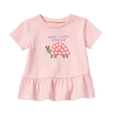 Okie Dokie Baby Girls Round Neck Short Sleeve T-shirt In Pink